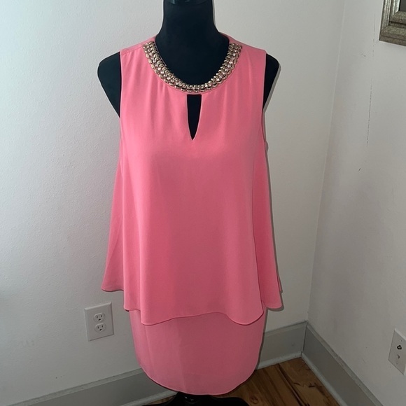 Jessica Howard light coral overlay sleeveless embellished collar shift dress 10P - Picture 1 of 9